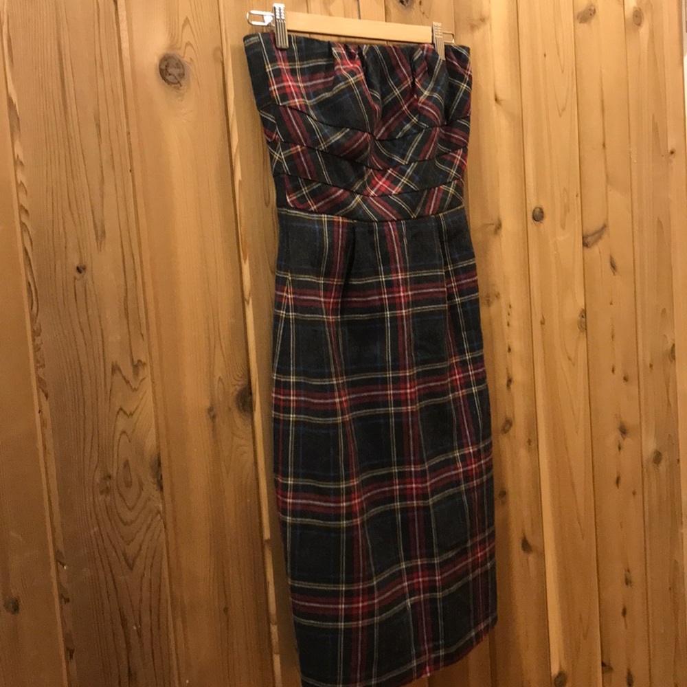 Strapless plaid dress